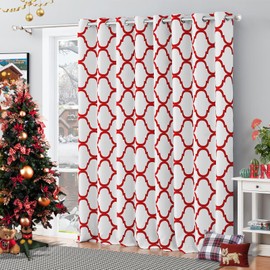 Melodieux Moroccan Patio Curtains for Extra Wide Window, Room Divider Blackout Grommet Drape for Sliding Glass Door, 1 Panel (100 x 96 Inch, Off White/Red)