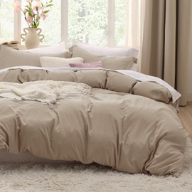 Bedsure Bedsure Deep Beige California King Duvet Cover - Prewashed Cotton-Like Extra Soft Bedding Set, Includes 1 Cal King Duvet Cover 104x98 Inches with Zipper Closure & 2 Pillow Shams, No Comforter