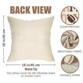 Fahrendom Football Decorative Throw Pillow Covers 18 x 18 Set of 4, Sport Game Day Porch Patio Outdoor Pillowcase, Touch Down Rugby Helmet Sofa Couch Cushion Case Home Decor