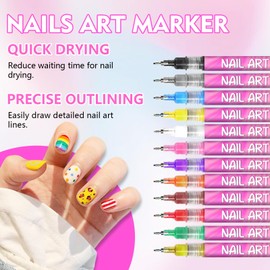 12 Colors Nail Art Marker Pens Set,0.5mm Fine Tip Nail Polish Markers for Christmas Nail Designs, Perfect Romantic Christmas Gifts for Girlfriend Wife Mom(Pink)