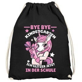 MoonWorks® Kinder Turnbeutel Einhorn Ich Glitzer jetzt in der Schule Geschenk zur Einschulung Mädchen schwarz Unisize