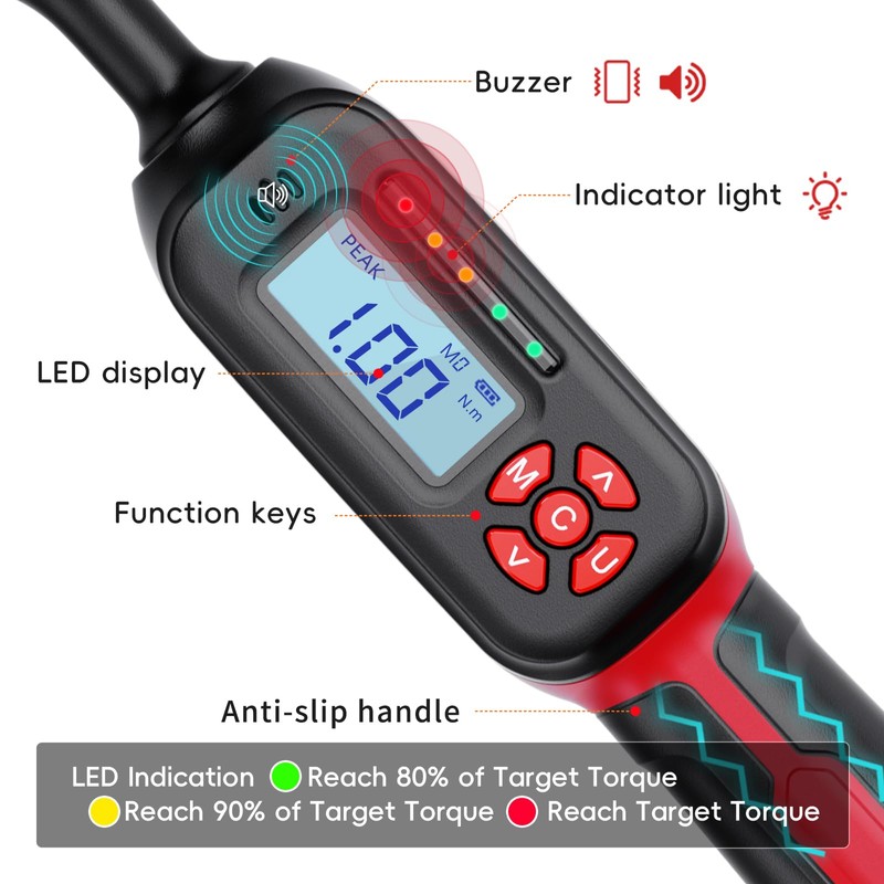 MOVECRAB 1/4" Drive Digital Torque Wrench, 0.7-15 Ft.lb/1-20 N.m, ±2%