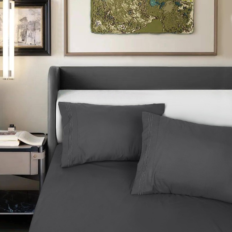 Lirex Pillow Cases (2 Pack), 1800 Thread Count Embroidered Queen