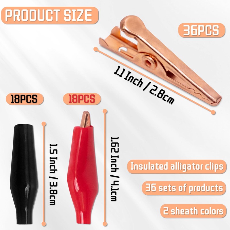 36 PCS Copper Alligator Clips with Soft Insulated Cover,27mm Small