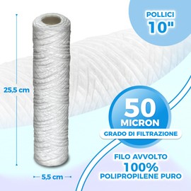 WK wkcartfil10 fa filter cartridge 50 micron 10 inch wire wound, white, 10 inch x 1 pezzo