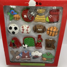 North Pole Trading Co. Set of 16 Plastic "Sports" Ornaments. New In Box