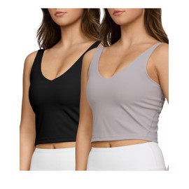 PURE CHAMP 2pk Sports Bras for Women Medium Support Crop Tops Tank Top for Women Camisole Cami Workout Tops Removable Padding (Set 9 Size Large)