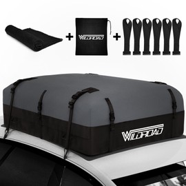 WILDROAD Rooftop Cargo Carrier Bag, 25 Cubic Feet 600D Ultra Anti-Tear Fabric Waterproof Car Roof Bag, Soft-Shell Roof Bag with Storage Bag, Anti-Slip Mat and 6 Door Hooks Fits Car with/Without Racks