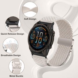 SeNool QuickFit 20mm Straps for Garmin Fenix 8 43mm/Fenix 7S Pro Solar/Fenix 7S/ Fenix 6S/Fenix 6S Pro/Fenix 5S, Nylon Braided Wristbands Watch Band for Garmin Descent Mk3S/Descent Mk3Si - Starlight