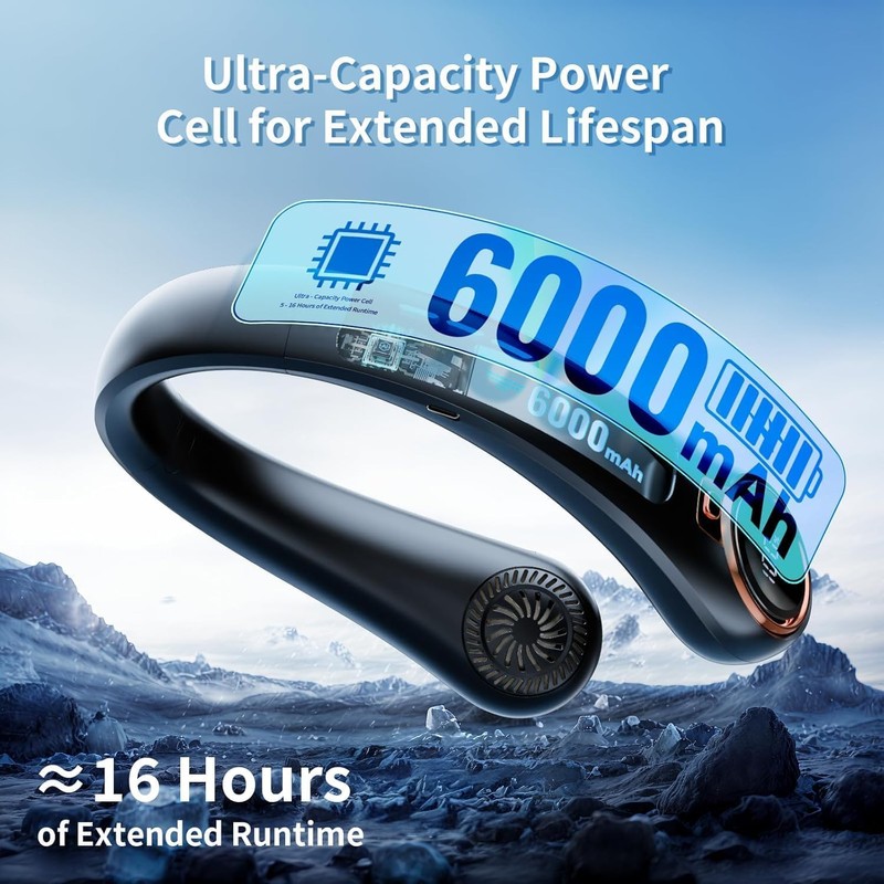 ZHZW Portable Neck Fan with 6000mAh USB - Rechargeable Battery,