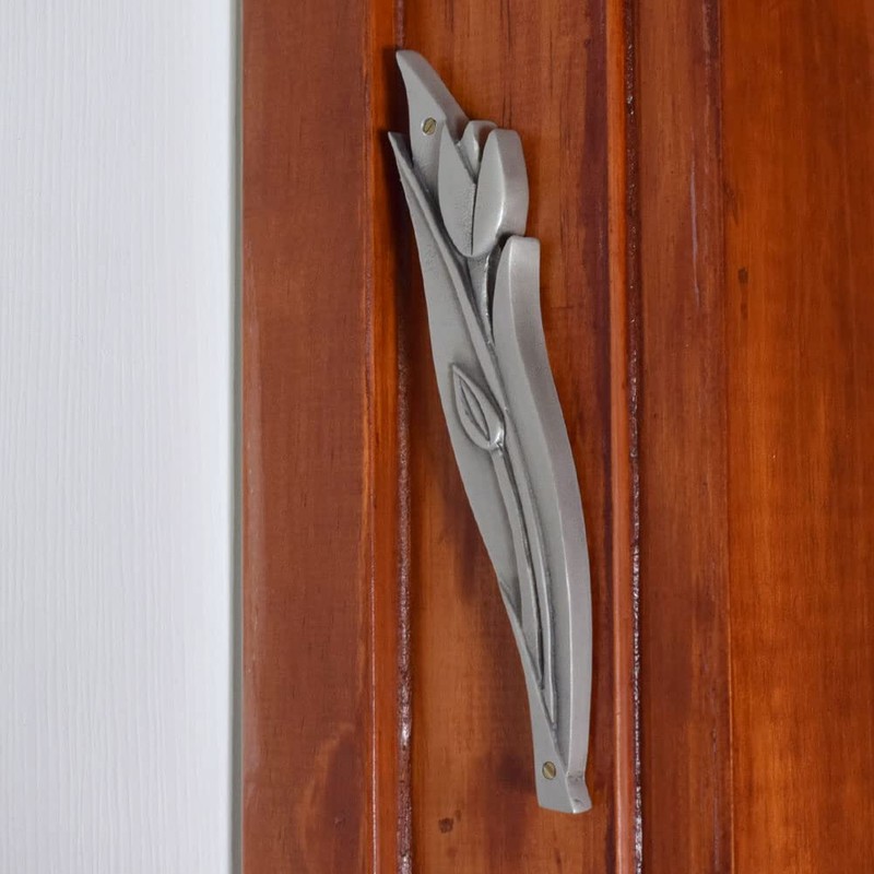 Modern Artisans American Made Pewter Mezuzah, Blooming Tulip Design, 4"