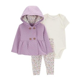 Carter's baby-girls 3-piece Layette Set (Quilted Purple/Floral, 12 Months)