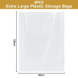 Extra Large Clear Plastic Storage Bags, 6 PCS 90 * 120CM Flat Plastic Storage Bags Dust bag, Thickened Storage Bag Reusable Moving Bags for Luggage Suitcase Furniture Comforter Office Chairs