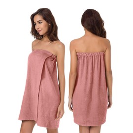 SIORO Bath Shower Wrap for Women Body Towel Wraps Spa Gym Pool Travel Bath Towels with Adjustable Closure & Pockets Rose Pink