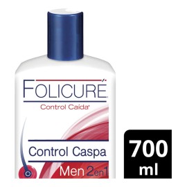 FOLICURE Shampoo Control Caspa Men 2 en 1 con Biotina y Pantenol, limpia, protege e hidrata el cabello 700 ml