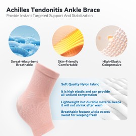 INDEEMAX 2 Pack Ankle Brace for Sprained Ankle, Arch Support Compression Sleeve Socks for Women & Men, Achilles Tendonitis Brace Wraps for Plantar Fasciitis, Foot Swelling Relief (Pink, Small)