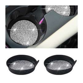 CGEAMDY Pack of 2 Car Drink Coasters, Bling Coasters, Glitter Car Coasters, Cup Mats, Crystal Car Accessories, Bling Crystal Car Accessories, Interior (Black)