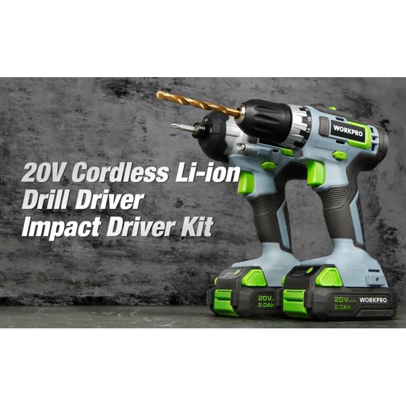 WORKPRO 20V Cordless Drill Combo Kit 2 Pack Drill Driver