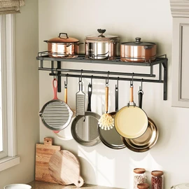 CHOEZON Hanging Pot Rack, Wall-Mounted Pot Rack, Kitchen Cookware Organizer, Metal Pot and pan Organizer Holder, for Cookware, Utensils Organization, Black TPR38BB