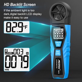 Digital Anemometer Handhled MESTEK Wind Speed Meter Wind Gauges Air Flow Velocity Meter Accurately Measure Wind Speed Temperature MAX Test LCD Backlight Portable for HAVC Drone Sailing Fishing Surfing