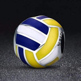 YaShuo Jewellery Love Sport Charm Ball Bead 925 Sterling Silver Football Charms for Bracelets (Volleyball Charm)