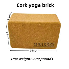 MBHKRRS Yoga Block - Fine-Grain Cork Block, Yoga Equipment, Home Gym Accessory, Pilates Tool, Lightweight for Travel, Extra Firm Workout Accessory with Comfortable Edges (Cork 1-pack, 4" x 6" x 9")