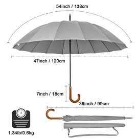 G4Free 54 Inch Large Windproof Umbrella for 2 Persons, 16 Ribs Auto Open Classic Wooden J Handle Cane Stick Golf Rain Umbrellas for Men Women Travel 120cm (Grey)