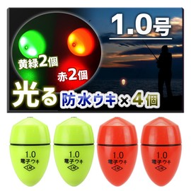 (Easy to Use for Beginners to Advanced) Electric Float Night Fishing Set of 4 (2 Red & Green 2 Each No. 1)