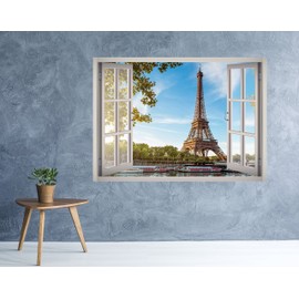 West Mountain Eiffel Tower Paris View Window 3D Wall Decal Art Removable Wallpaper Mural Sticker Vinyl Home Decor W23 (Giant (65''W x 46''H))
