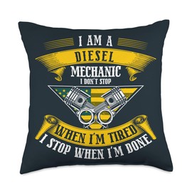 Funny Mechanic Gifts for Men and Women Diesel Mechanic Throw Pillow, 18x18, Multicolor