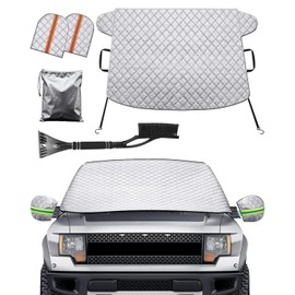 4 Layers Car Windshield Cover for Ice and Snow,Heavy Duty Truck Windshield Snow Cover with Side Mirror Covers,Front Window Frost Hail Protector for Most Car, Truck, SUV, Van (70 x 43 Inch)