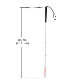 Blind White Cane Folding 5-Tier Aluminum, Cap (2 Pieces) (Black Rubber Grip, 43.3 inches)