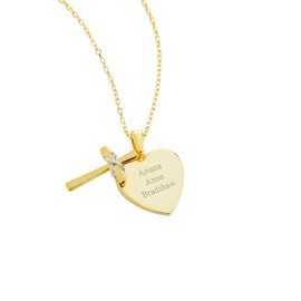 THINGS REMEMBERED Engraved Gold Over Sterling Silver Cross and Heart Necklace (Free Customization)