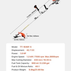 VEVOR String Trimmer, 51.7CC 2-Stroke, Gas Powered Weed Wacker, 16.9" Cordless Grass Trimmer, Multi-Functional Lawn Edger with Shoulder Strap & 3T Blade, Weed Eater for Quick Grass Cleaning:_26 CC