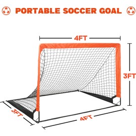 Simple Deluxe 2 Set Portable Soccer Goal, 4'x3' Pop Up Backyard Games and Training Soccer Net Includes 2 Oxford Cloth Bags, 8 Stakes and 200 PCS Cable Wire Zip Ties, Orange & Black