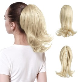 CJL HAIR Clip in Ponytail Extension 14 Inch Dark Brown Curly Ponytail Hair Extensions Synthetic Fake Short Hair Pony Tail Extension Hairpieces for Women Girls