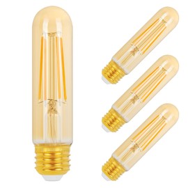 Decoaui E26 T10 LED Light Bulbs, 5 Inch Vintage Tubular Thin Edison Bulbs, 2200K Candlelight, Amber Glass, 4W(40W Eqv.), Dimmable, Ideal for Bedroom, Dining Room, Accent/Ambient Warm Lighting, 4 Pack