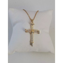 Joyeria Jara Titanium 316L Stainless Steel Nail Cross Pendant With Cubic Circonia New