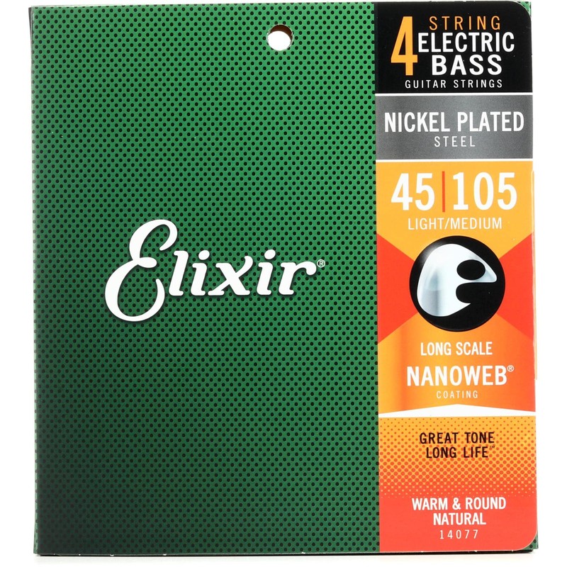 Elixir Strings 14077 Nanoweb Electric Bass Guitar Strings - .045-.105