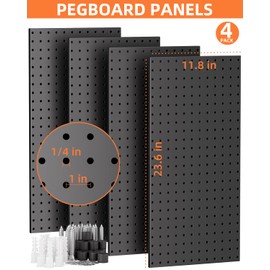 INCLY 158PCS Metal Pegboard Wall Organizer, 48x24 Inch Black Pegboard Panels Tool Organizer Kit with Accessories Hooks and Bins, Peg Board Utility Tool Storage for Garage Workbench Shed