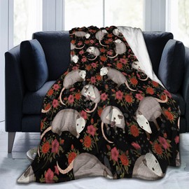 Cvrozpwy Possum Blanket for Adult Kids Warm Soft Fluffy Opossum Flowers Throw Blanket Opossum Lovers Gift Blanket Possum Stuffed Animal Blanket for Sofa Bed Home Decor Christmas Birthday Gifts 60"X50"