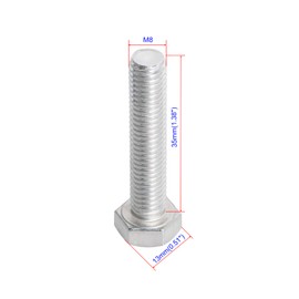 Aopin M8 x 35mm Hex Bolt Screw Grade 5.8 Stainless Steel, Fasteners Fully Machine Threaded SUS304 5 Pcs