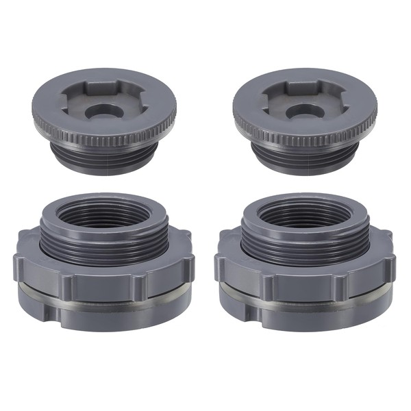 PATIKIL PVC Bulkhead Fitting with Plug NPT1-1/2", 2 Pack Bulkhead