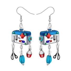 LONYOO Acrylic Funny Nurse Gifts Medical Kit Box Scissors Pills Earrings Dangling Nursing Graduation Jewelry Appreciation Nurse Practitioner Gifts for Women Medical Assistant (Blue)
