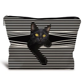 LIANGW Funny Black Cat Makeup Bag, Kitty Cosmetic Zipper Travel Toiletry Bag, Cute Black Cat Gifts for Women & Teen Girls, Cats Gifts Lovers