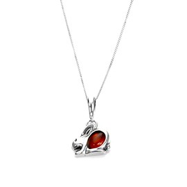 Sterling Silver & Baltic Amber Rabbit Pendant on Chain/Necklace - Chain 18"