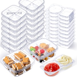 Blushtier 60 Pcs 4oz Double Condiment Snack Containers and 17oz 4 Compartments Small Meal Prep Containers with Lids Disposable Small Stackable Plastic Bento Boxes Travel Lunch Boxes for Sauce Dressing