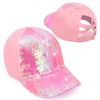 BROMZ Girls Glitter Sequins Baseball Cap Kids Ponytail Hat Adjustable