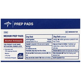 Medline Almohadillas de alcohol isopropílico, estériles, medianas, caja de 200