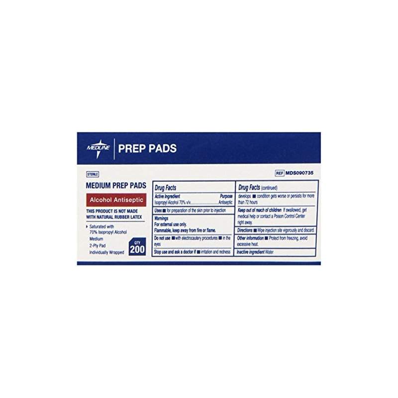 Medline Almohadillas de alcohol isopropílico, estériles, medianas, caja de 200
